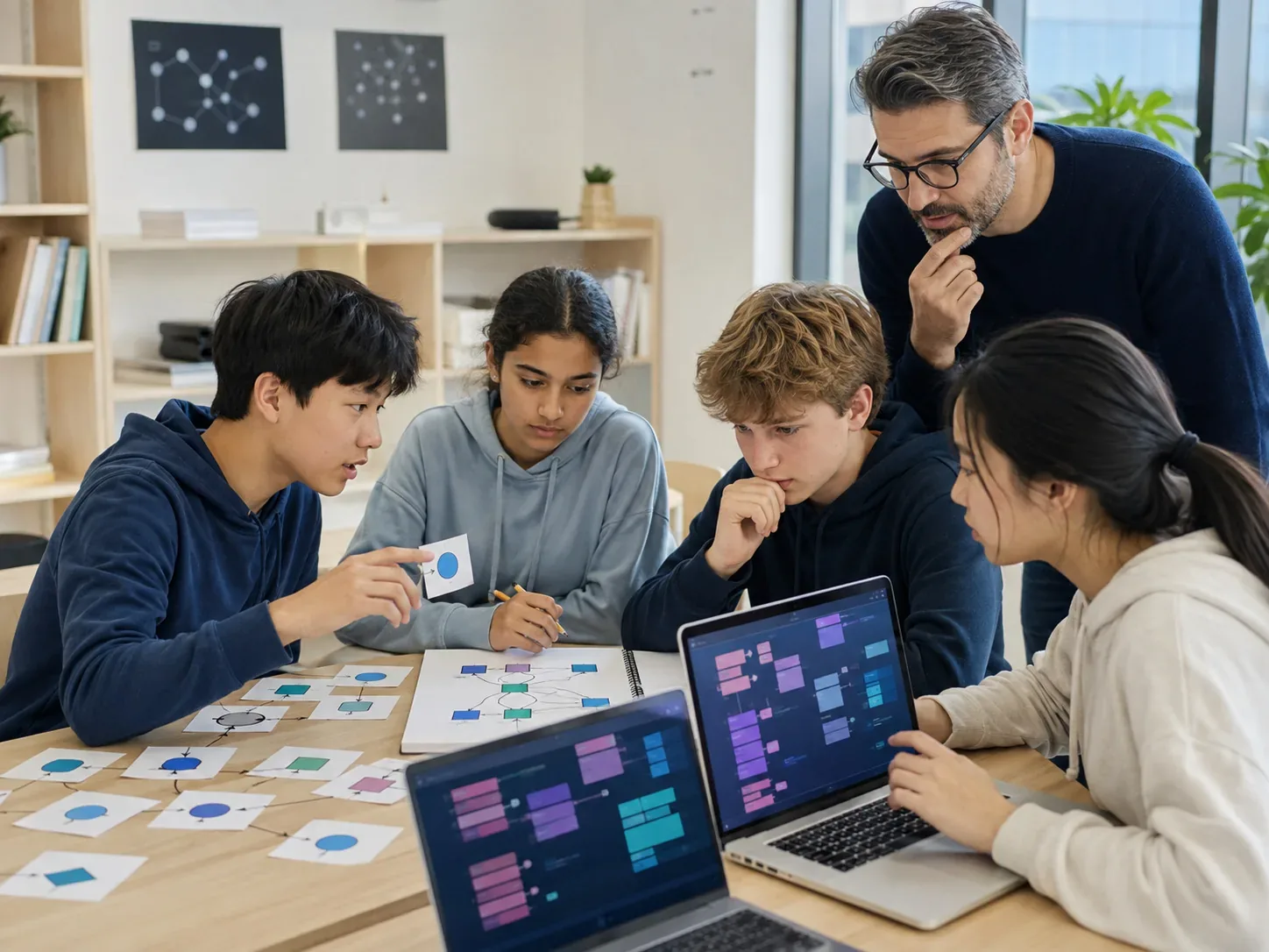 Student solving an advanced programming challenge