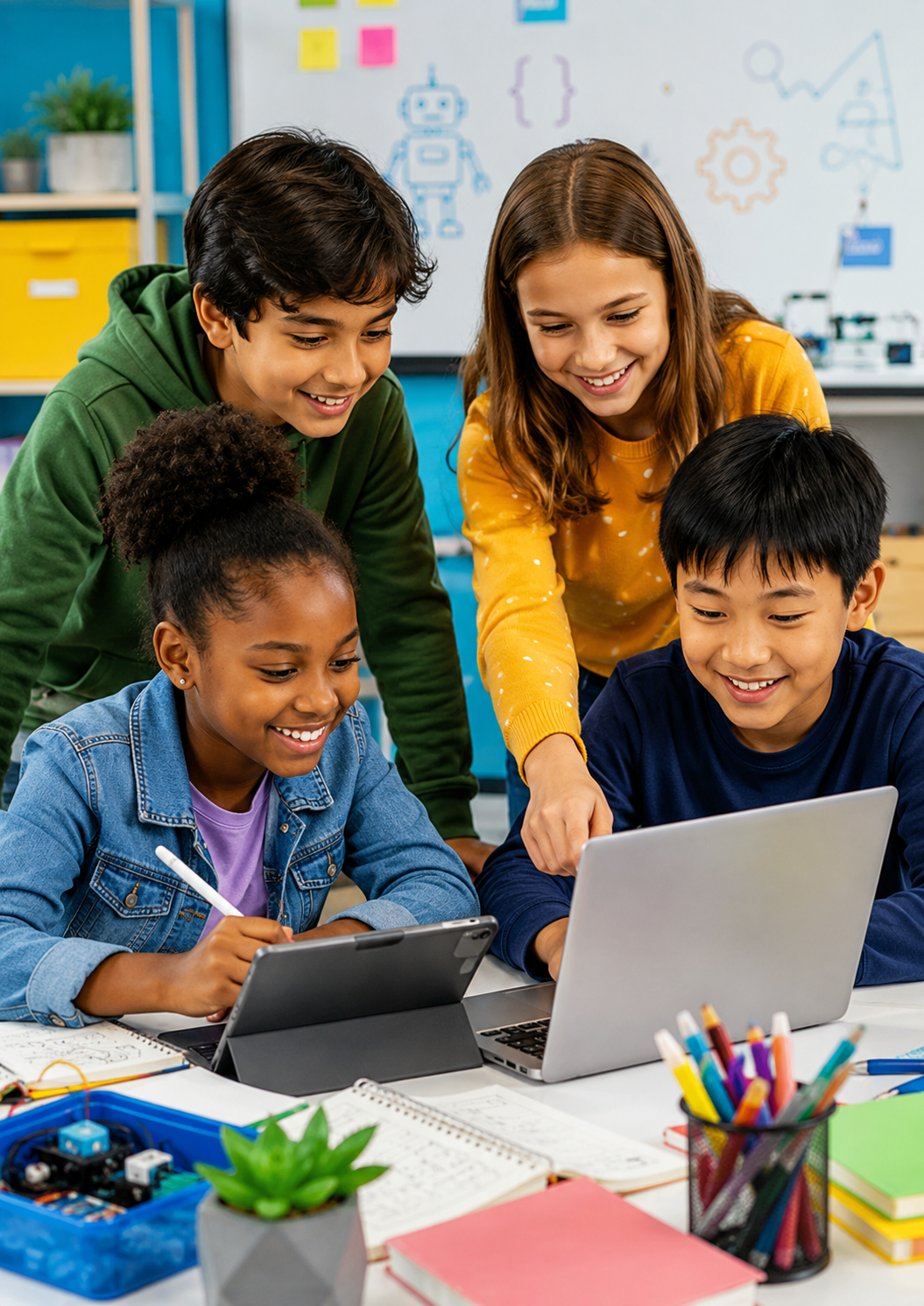 Students exploring math and coding activities